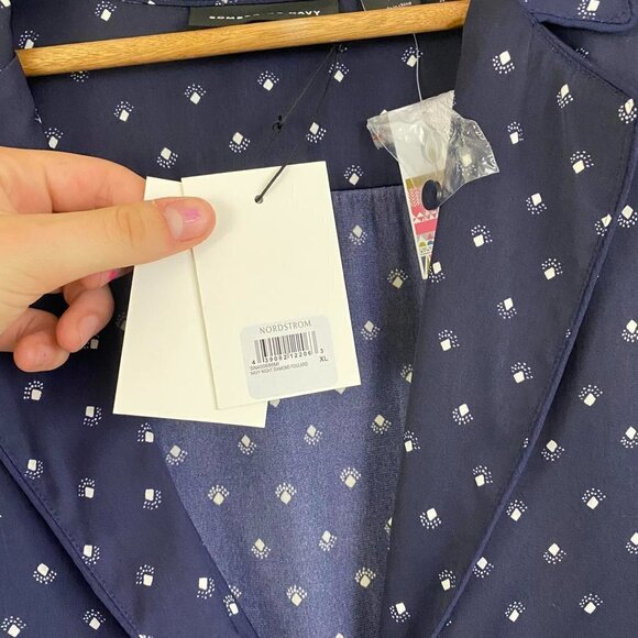 SOMETHING NAVY navy and white pattern satin sleep shirt - Picture 2 of 7
